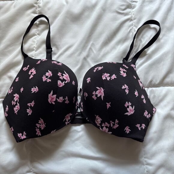 Victoria’s Secret So Obsessed Push-Up Bra - Size 34DD - Black with Pink Floral - - Picture 1 of 4